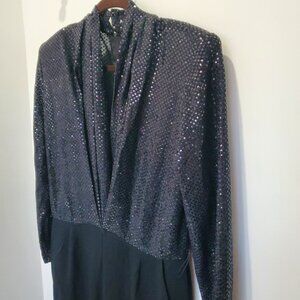 Elegant Studio 1 Black Sequin V Neck Straight Leg Jumpsuit  Size 14
